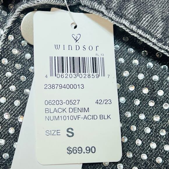 Windsor Denim Jacket Small Black Rhinestones All Over Bedazzled New with Tags - Picture 4 of 9